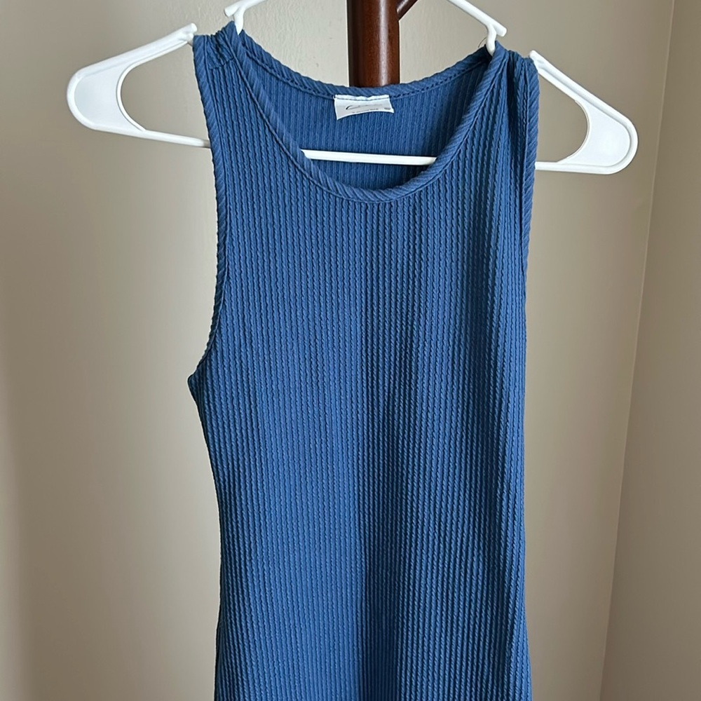 Blue racer back fitted midi dress